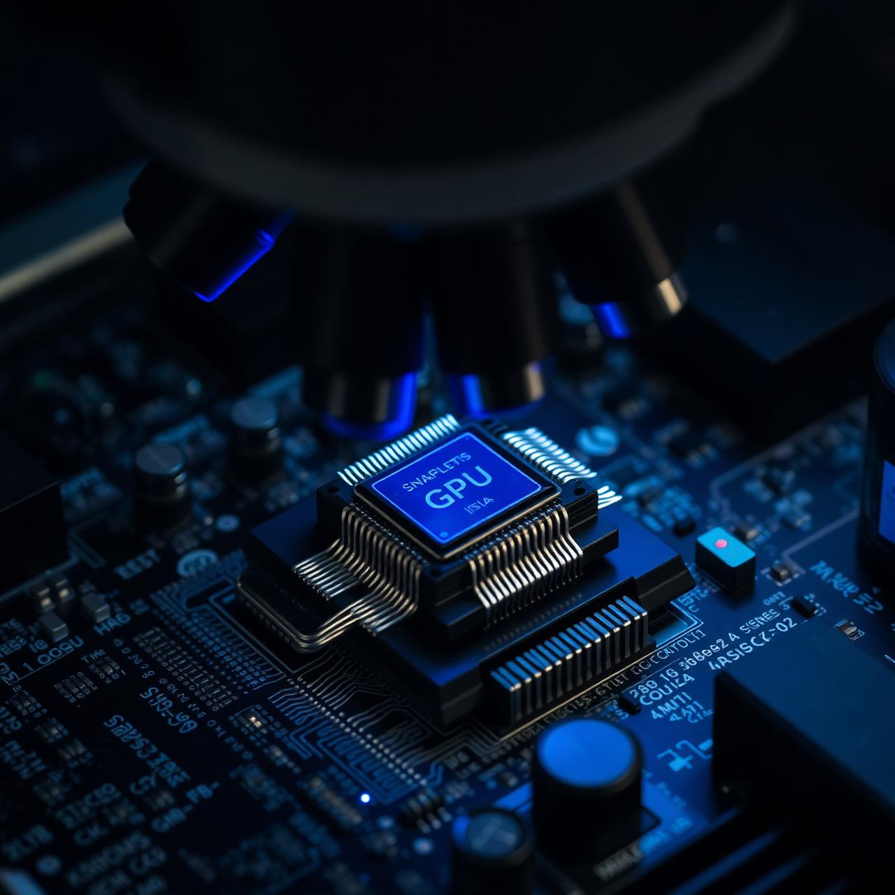 Microscópio eletrônico inspecionando GPU